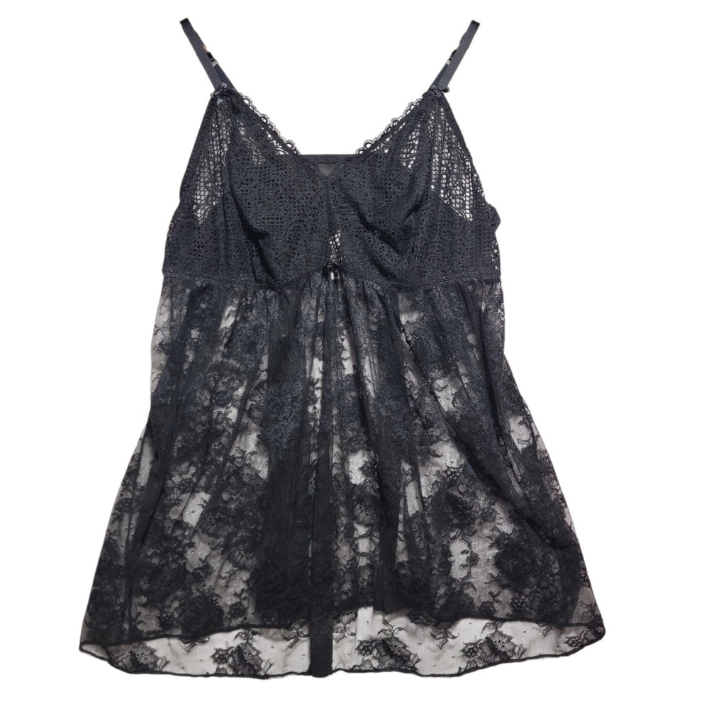 Cacique Babydoll Nightie Womens Plus‎ 22/24 Black Floral Lace Sheer